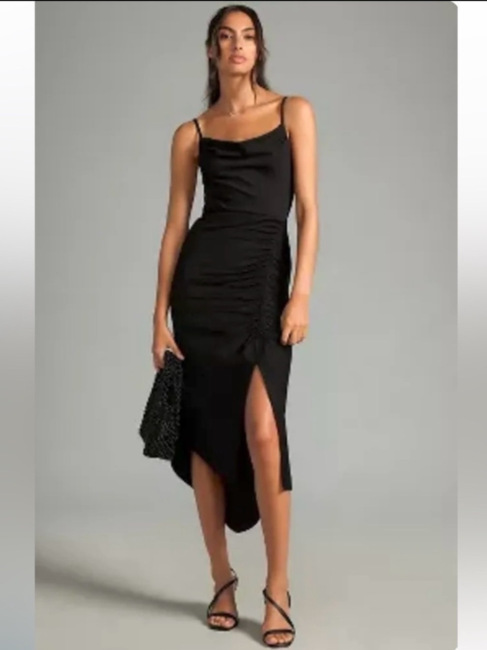 ANTHROPOLOGIE Cowl Neck Ruched Dress NEW Size L Black